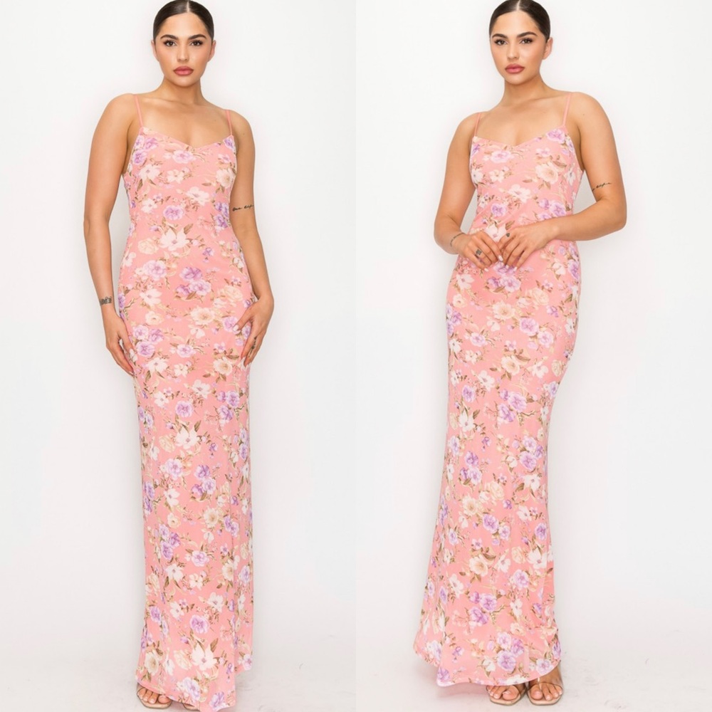Pink floral print maxi dress - Picture 3 of 12